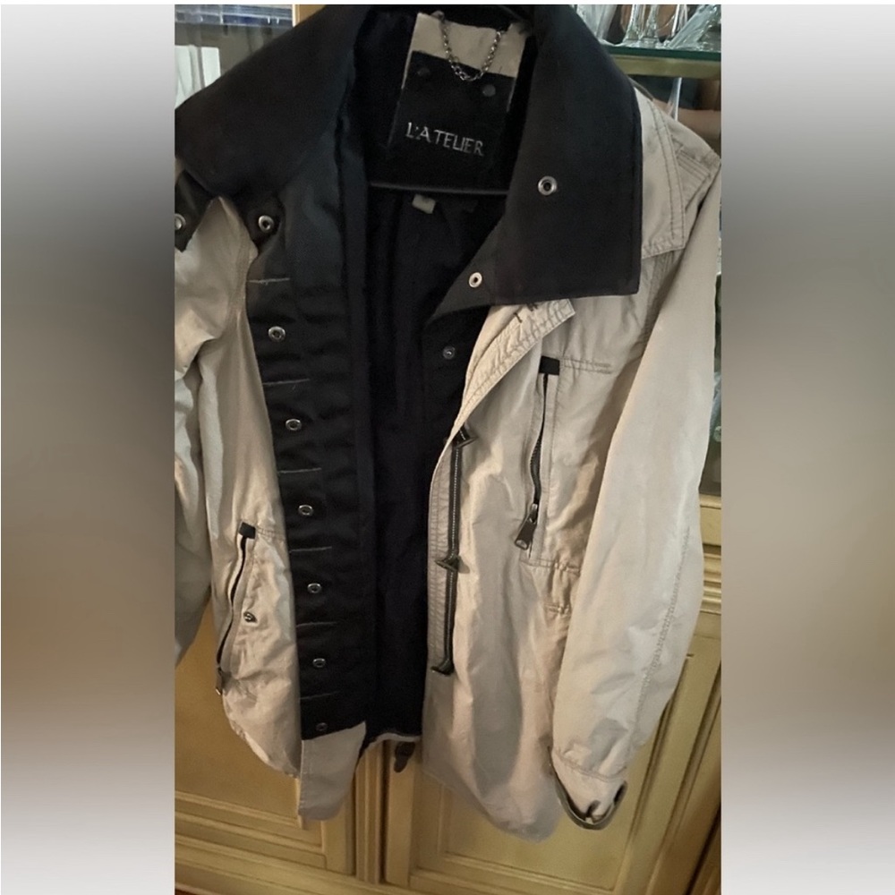 L’atelier nylon trench coat beige with black nylon lining worn once  XS